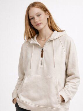 Laslulu Cream Quarter Zip Hoodie L Soft Scuba Half Zip Sweatshirt Athleisure